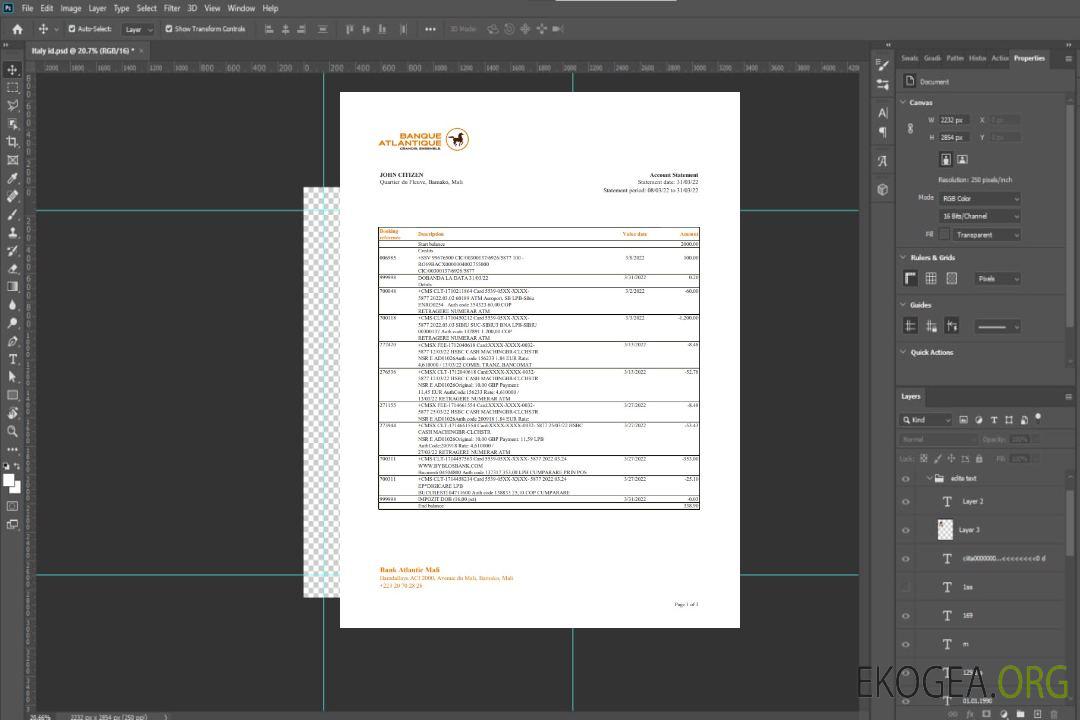 Relevé bancaire Mali Banque Atlantique template